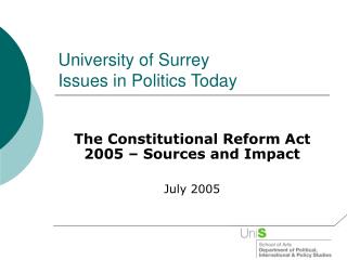 University of Surrey Issues in Politics Today
