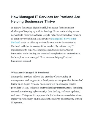 How Managed IT Services for Portland Are Helping Businesses Thrive