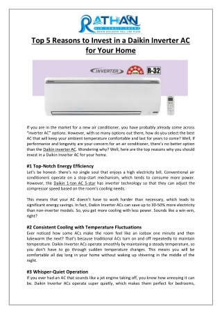 Top 5 Reasons to Invest in a Daikin Inverter AC for Your Home - Rathan Air Conditioners