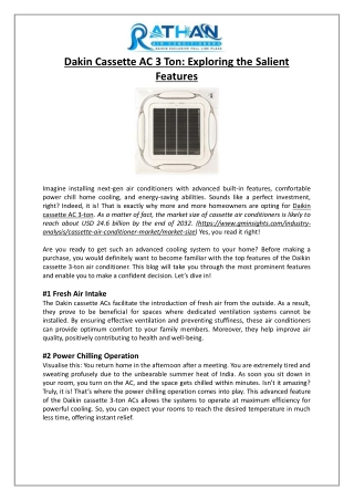 Dakin Cassette AC 3 Ton Exploring the Salient Features - Rathan Air Conditioners