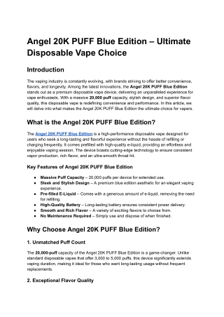 Angel 20K PUFF Blue Edition – Ultimate Disposable Vape Choice