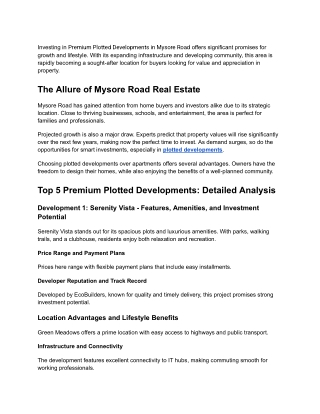 Premium Plotted Developments in Mysore Road