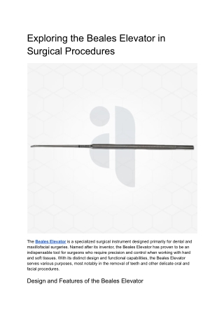 Beales Elevator in Surgical Procedures