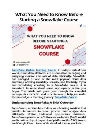 Top Snowflake Online Training Course Snowflake Course