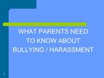WHAT PARENTS NEED TO KNOW ABOUT BULLYING