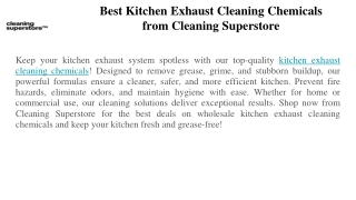 Best Kitchen Exhaust Cleaning Chemicals from Cleaning Superstore