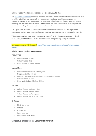 Cellular Rubber Market  Size, Trends, and Forecast 2023 to 2032