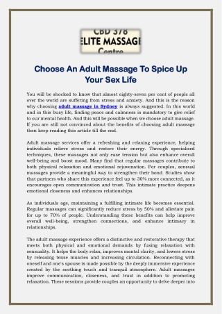 Choose An Adult Massage To Spice Up Your Sex Life