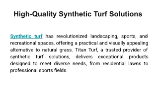 High-Quality Synthetic Turf Solutions