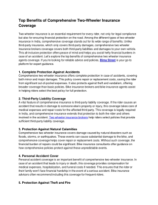 Top Benefits of Comprehensive Two-Wheeler Insurance Coverage