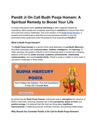 Enhance Your Life with Budh Pooja Homam