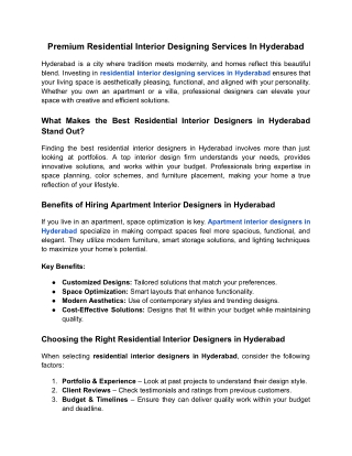 Premium Residential Interior Designing Services In Hyderabad - Google Docs