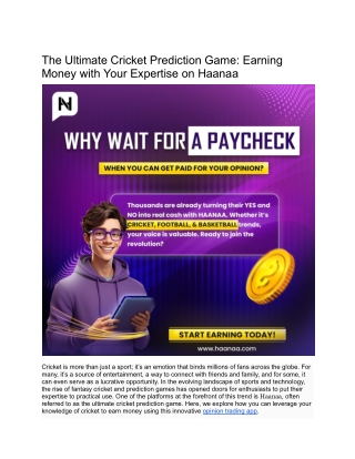 The Ultimate Cricket Prediction Game_ Earning Money with Your Expertise on Haanaa