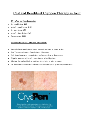 Cost and Benefits of Cryopen Therapy in Kent