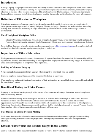 The Importance of Continuous Learning in Business Ethics