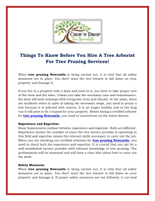 Things To Know Before You Hire A Tree Arborist For Tree Pruning Services