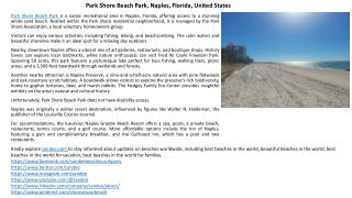 Park Shore Beach Park in Naples, Florida, USA: Free Parking, Swimming, and more