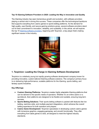 Top 10 iGaming Software Providers in 2025: Leading the Way in Innovation and Qua