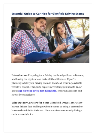 Essential Guide to Car Hire for Glenfield Driving Exams
