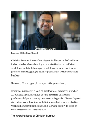 Innovaccer’s AI Agents are Tackling Clinician Burnout and Revolutionizing Healthcare