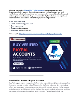 Anyone Wanna Buy Verified PayPal Accounts from Pvasmmpro