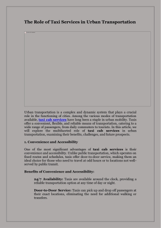 The Role of Taxi Services in Urban Transportation