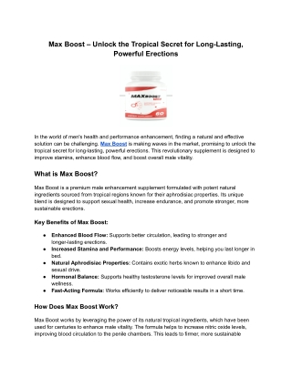 Max Boost – Unlock the Tropical Secret for Long-Lasting, Powerful Erections