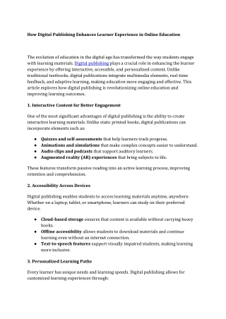 How Digital Publishing Enhances Learner Experience in Online Education
