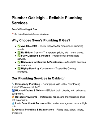 Plumber Oakleigh – Reliable Plumbing Services