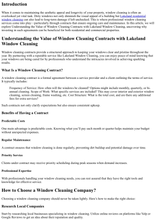 Understanding the Value of Window Cleaning Contracts with Lakeland Window Cleani