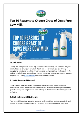 Top 10 Reasons to Choose Grace of Cows Pure Cow Milk