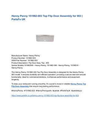 Henny Penny 151982-003 Top Flip Door Assembly for 903 _ PartsFe UK