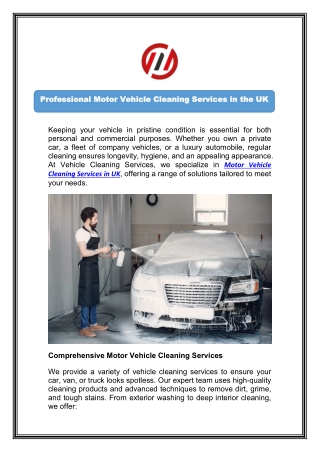 Motor Vehicle Cleaning Services in UK - Vehicle Cleaning Services
