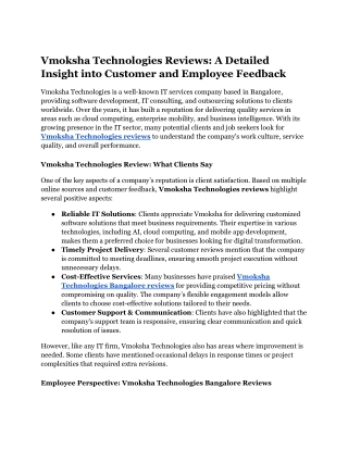 Vmoksha Technologies Reviews_ A Detailed Insight into Customer and Employee Feedback