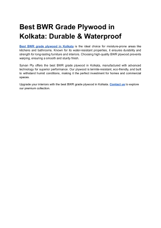 Best BWR Grade Plywood in Kolkata_ Durable & Waterproof