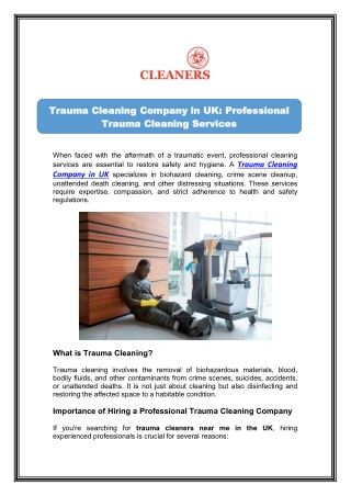 Trusted Trauma Cleaning Company in UK - Trauma Cleans