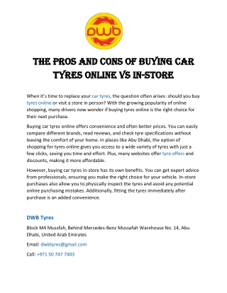 The Pros and Cons of Buying Car Tyres Online vs In-Store