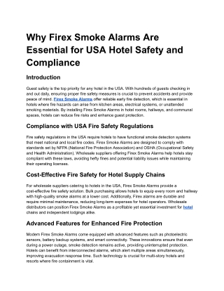 Why Firex Smoke Alarms Are Essential for USA Hotel Safety and Compliance