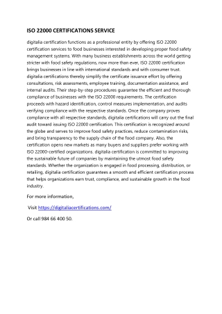 ISO 22000 CERTIFICATIONS SERVICEs