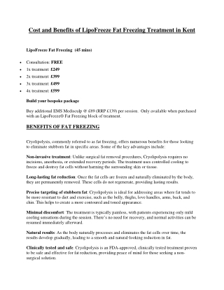 Cost and Benefits of LipoFreeze Fat Freezing Treatment in Kent