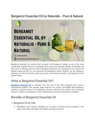 Bergamot Essential Oil by Naturalis - Pure & Natural