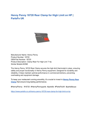 Henny Penny 18720 Rear Clamp for High Limit on HP _ PartsFe UK