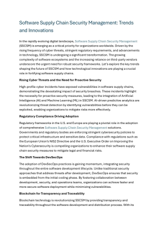 Software Supply Chain Security Management