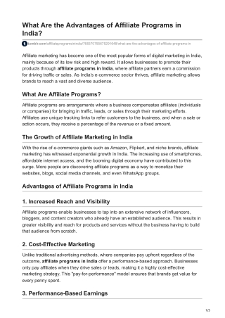 What Are the Advantages of Affiliate Programs in India