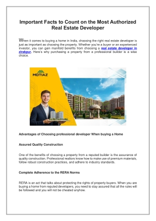 Important Facts to Count on the Most Authorized Real Estate Developer