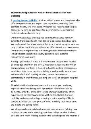 Nursing Bureau In Noida
