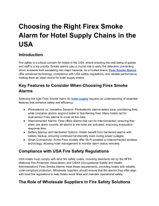 Choosing the Right Firex Smoke Alarm for Hotel Supply Chains in the USA