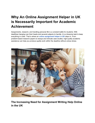 Why An Online Assignment Helper in UK is Necessarily Important
