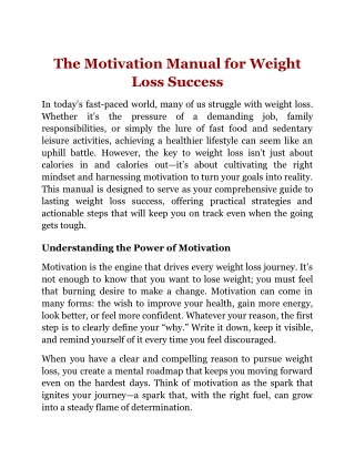 The Motivation Manual for Weight Loss Success