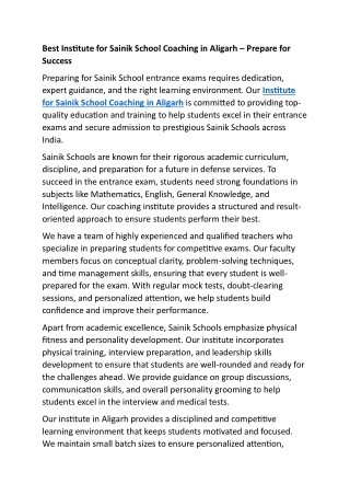 Sainik School Coaching in Aligarh